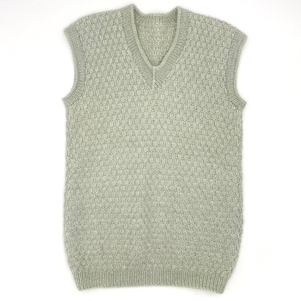 Handmade Sweater Vest Long‎ Sleeveless Pale Green V-Neck Knit Light Academia Top
